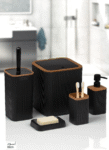 MINA STRIPED SQUARE BATHROOM SET 5 PCS | WOODEN BLACK