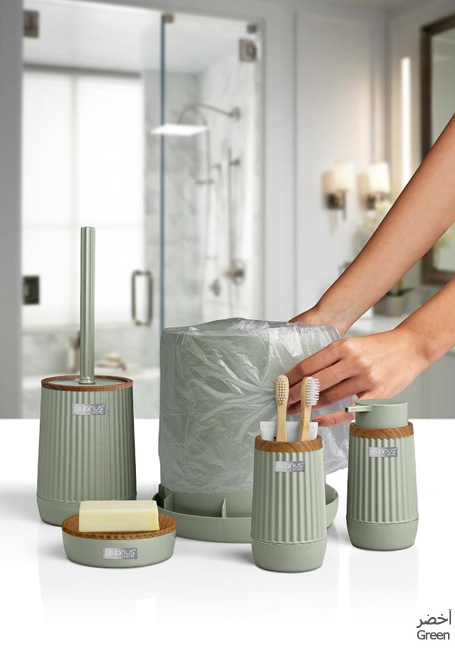 NIDA BATHROOM SET 5 PCS ECO | WOODEN GREEN